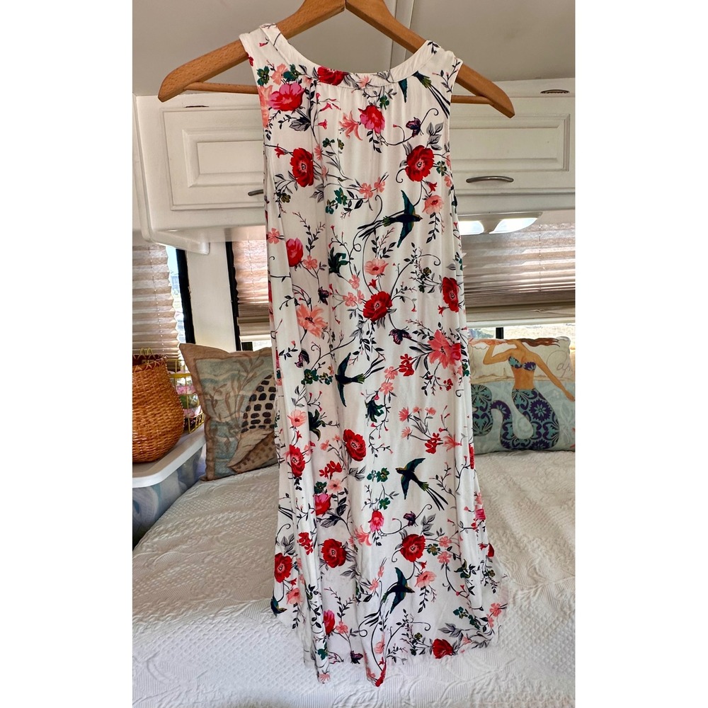 Old Navy Girls White Dress Large 10-12 Floral Bird Print High Low Summer Casual‎ - Picture 3 of 8